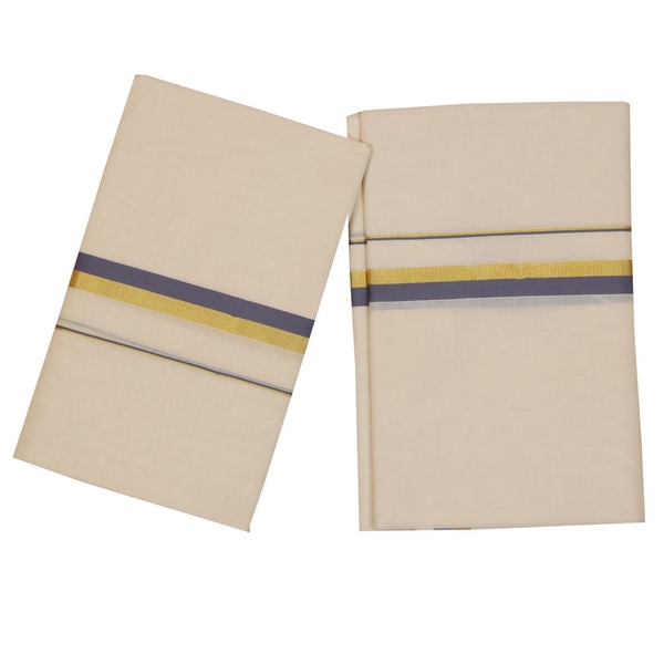 Traditional Set Mundu With Light Blue And Gold Kara thumbnail 1