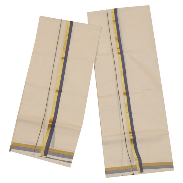 Traditional Set Mundu With Light Blue And Gold Kara - image 2