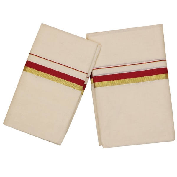 Traditional Set Mundu With Maroon And Golden Kara - image 1