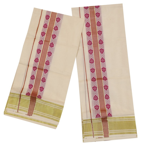 Traditional Set Mundu With Purple Print - image 2