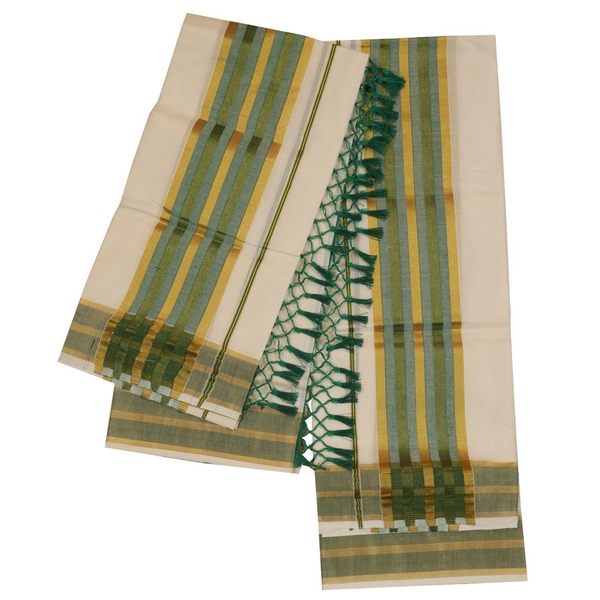 Traditional Set Mundu With Tussel Work thumbnail 2