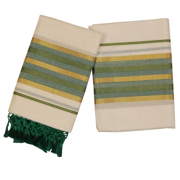 Traditional Set Mundu With Tussel Work thumbnail 1