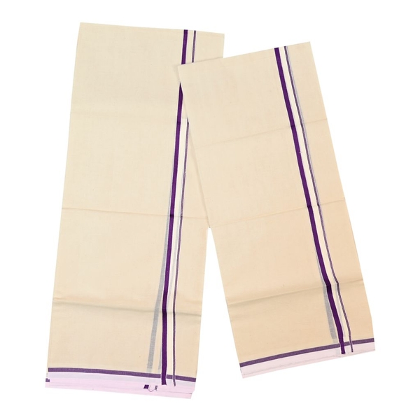 Violet Puliyilakkara Cotton Set Mundu - image 2