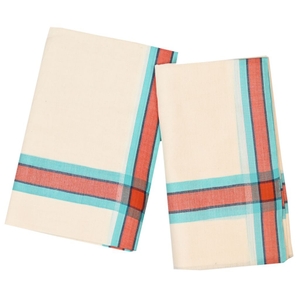 Mulloth Cotton Setmundu With Light Cyan Border