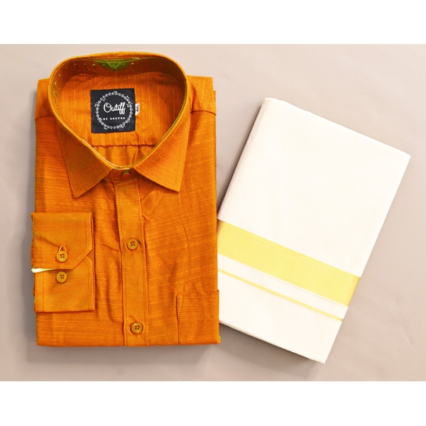 Shirt And Kasavu Dhoti Combo Set - image 2