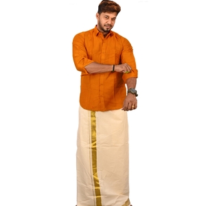 Shirt And Kasavu Dhoti Combo Set