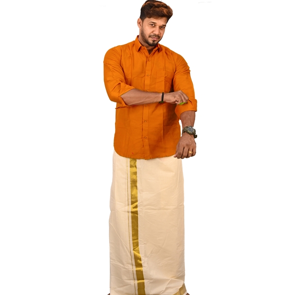 Shirt And Kasavu Dhoti Combo Set - image 1