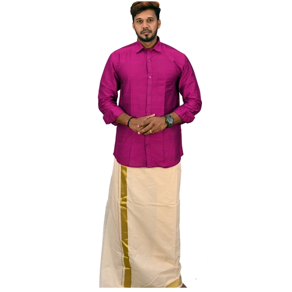Shirt And Kasavu Dhoti Combo Set - image 1