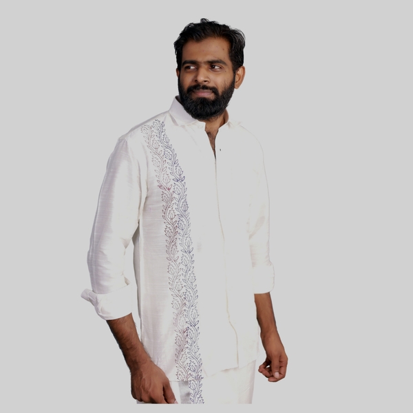 Floral Block Printed Kasavu Dhoti Shirt Set - image 4