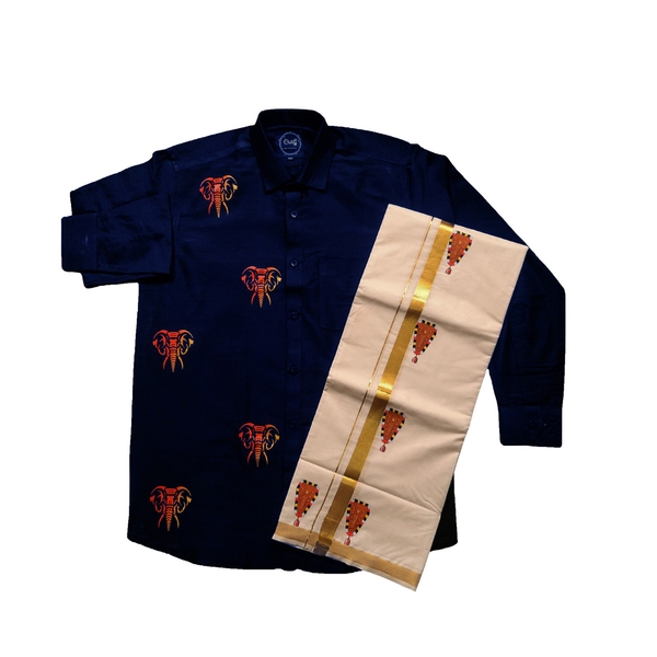 Gajaveeran Print Shirt And Nettipattam Print Mundu Combo For Men - image 1