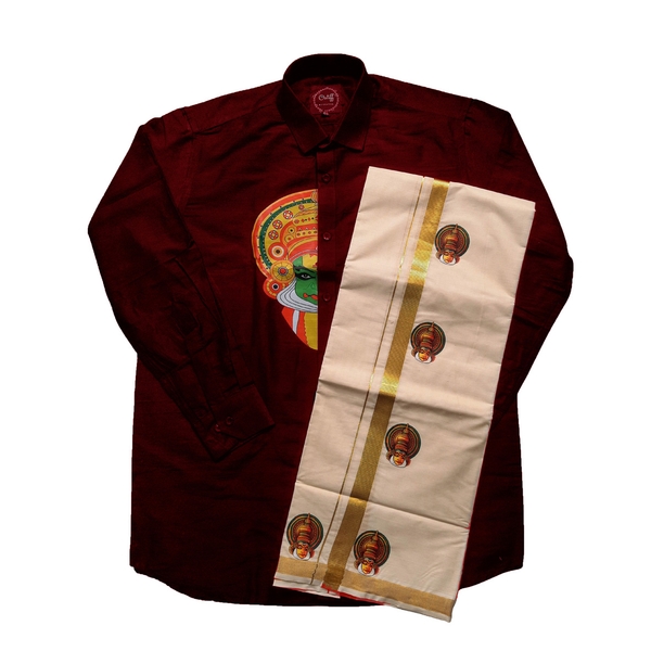 Kathakali Print Shirt Dothi Combo - image 3