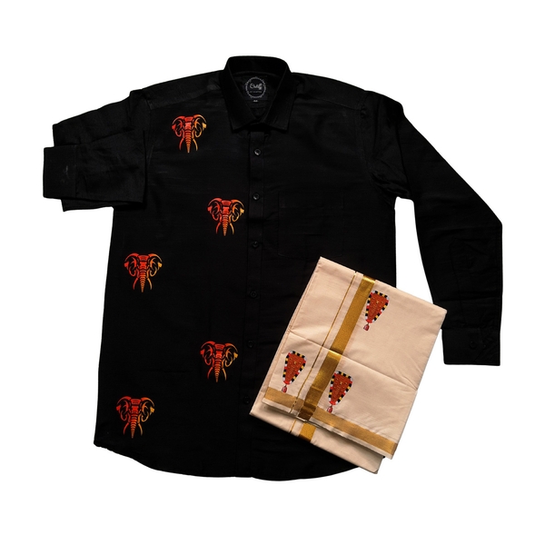 Gajaveeran Print Shirt And Nettipattam Print Mundu Combo For Men thumbnail 2