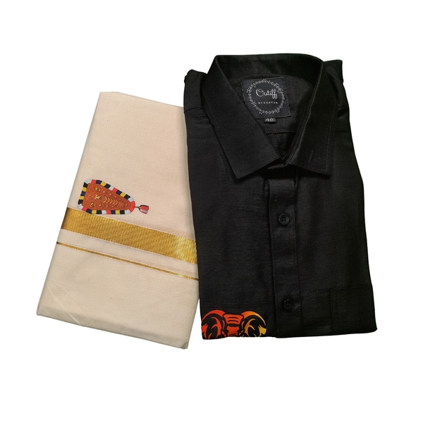 Gajaveeran Print Shirt And Nettipattam Print Mundu Combo For Men thumbnail 4