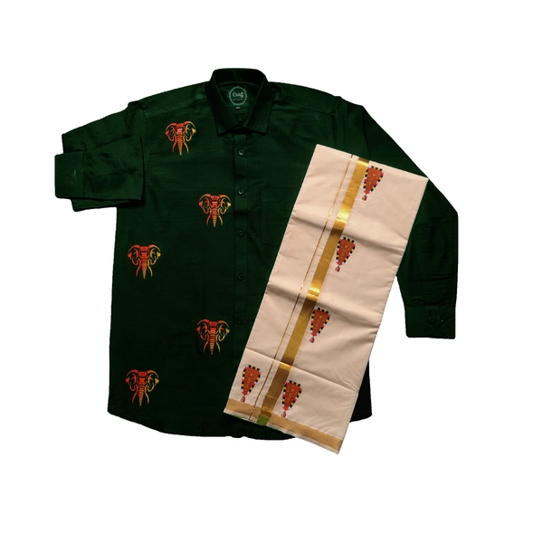 Gajaveeran Print Shirt And Nettipattam Print Mundu Combo For Men - image 1