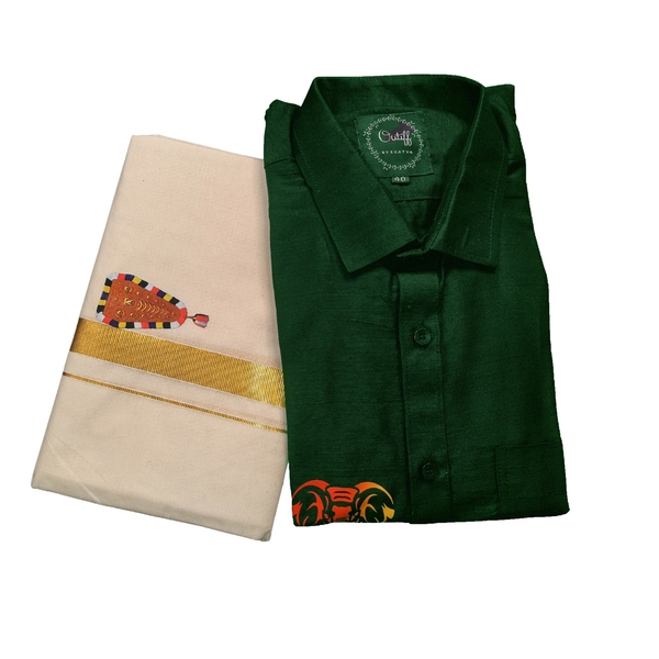 Gajaveeran Print Shirt And Nettipattam Print Mundu Combo For Men thumbnail 2