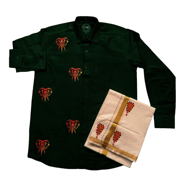 Gajaveeran Print Shirt And Nettipattam Print Mundu Combo For Men thumbnail 3