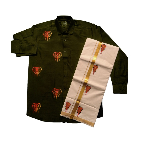 Gajaveeran Print Shirt And Nettipattam Print Mundu Combo For Men - image 2