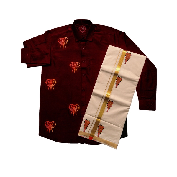 Gajaveeran Print Shirt And Nettipattam Print Mundu Combo For Men thumbnail 1