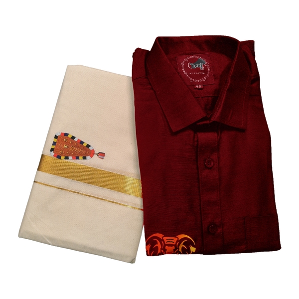 Gajaveeran Print Shirt And Nettipattam Print Mundu Combo For Men - image 2