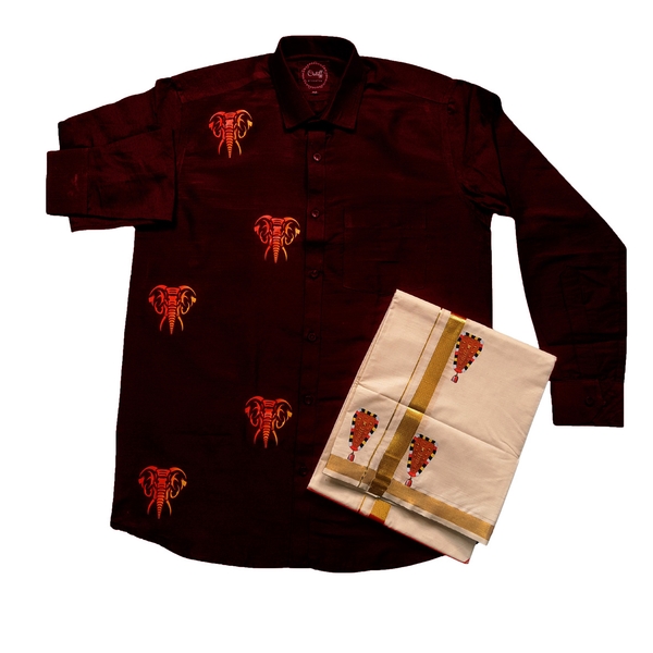 Gajaveeran Print Shirt And Nettipattam Print Mundu Combo For Men thumbnail 3