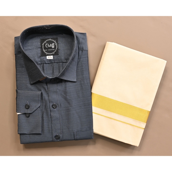 Shirt And Kasavu Dhoti Combo Set - image 2