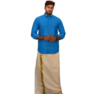 Shirt And Kasavu Dhoti Combo Set
