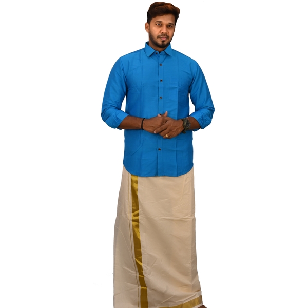 Shirt And Kasavu Dhoti Combo Set - image 1