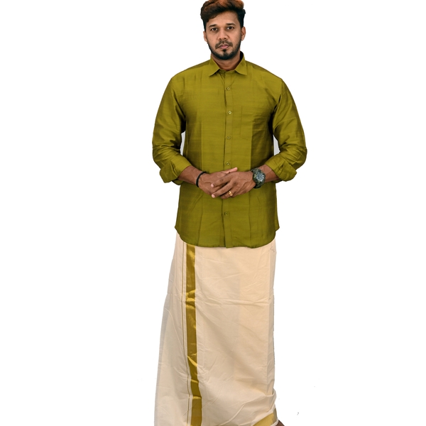 Shirt And Kasavu Dhoti Combo Set - image 1