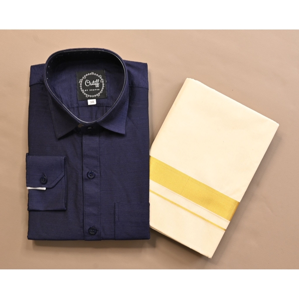 Shirt And Kasavu Dhoti Combo Set - image 2