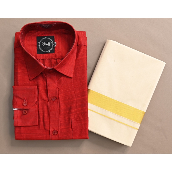 Shirt And Kasavu Dhoti Combo Set - image 2