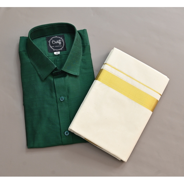 Shirt And Kasavu Dhoti Combo Set - image 3