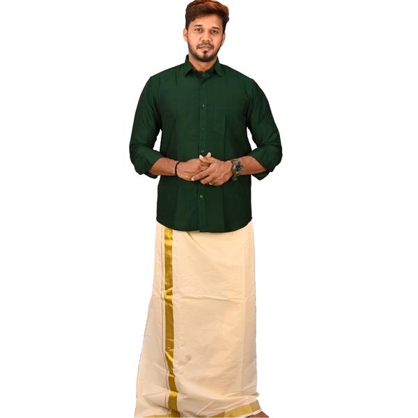 Shirt And Kasavu Dhoti Combo Set - image 1