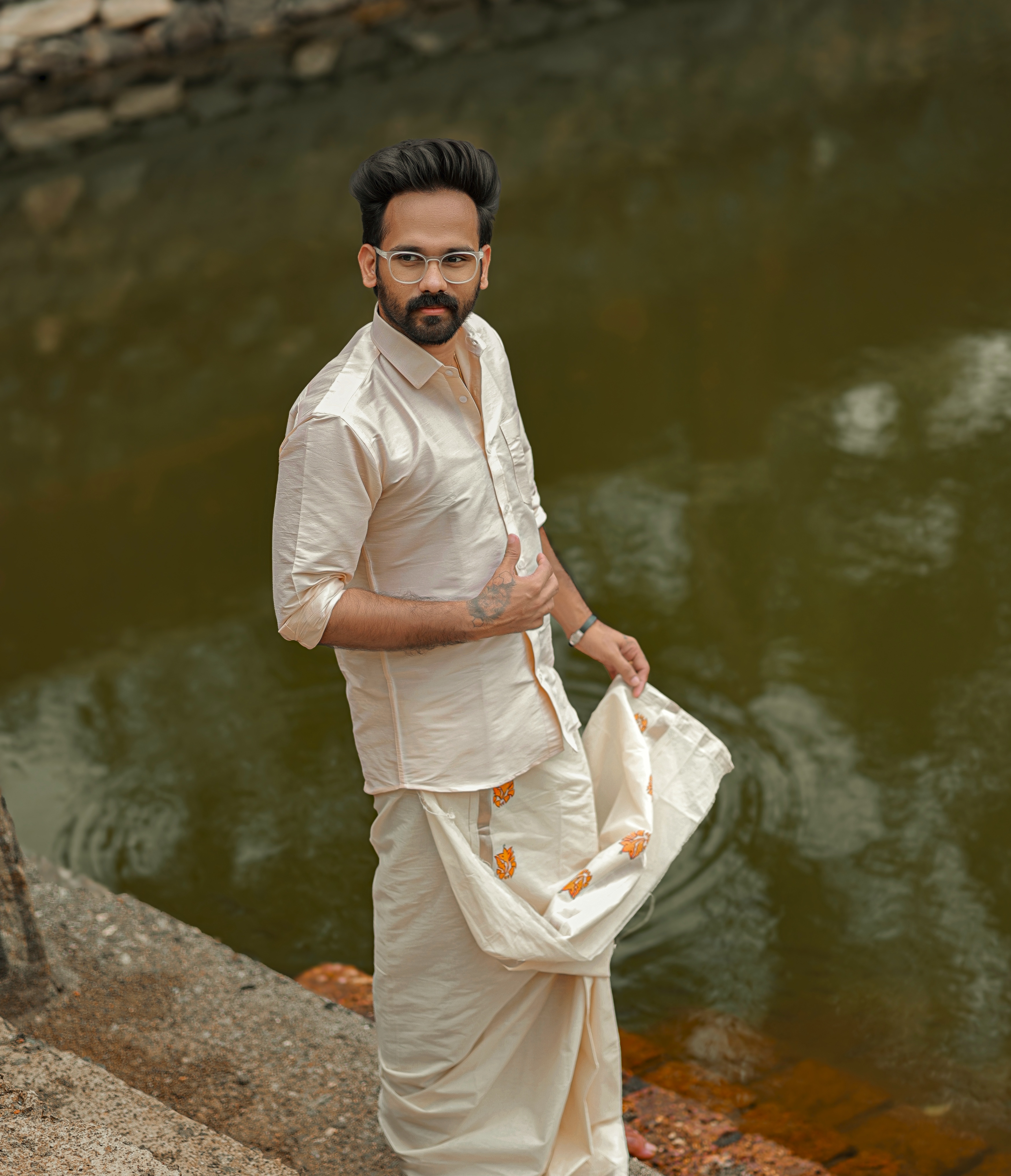 Traditional OffWhite Muhurtham Shirt For South Indian Grooms