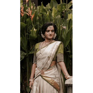 Traditional Bridal Half Saree With Lakshmi Coin Embroidery