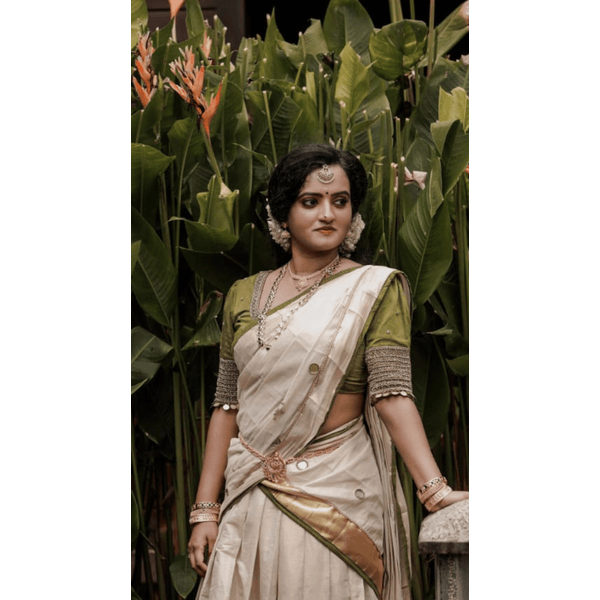 Traditional Bridal Half Saree With Lakshmi Coin Embroidery thumbnail 1